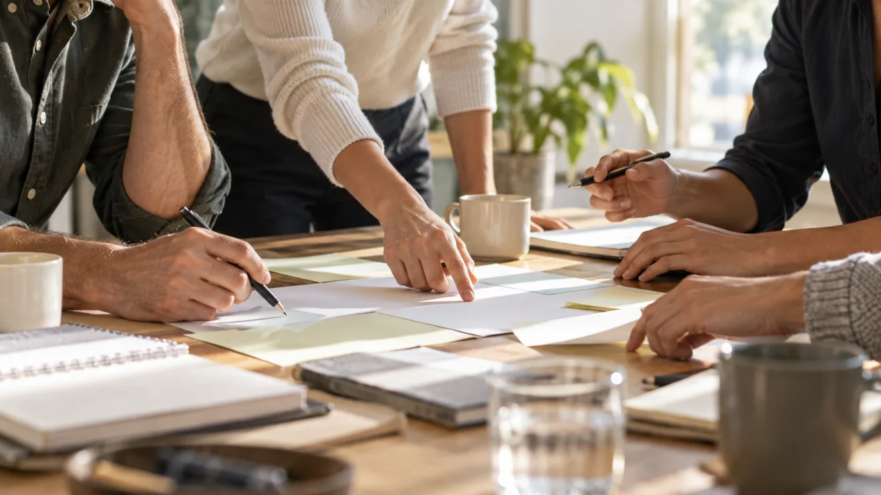 A team sharing ideas around a table